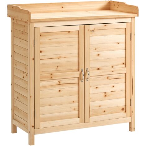 Armoire de jardin en bois Armoire extérieure avec 2 portes étagère Pieds surélevés pour terrasse Patio 83x40x92 cm Naturel (1/5)