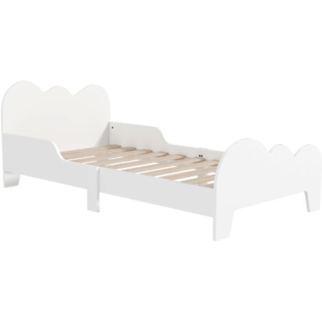 Lit pour enfants +3 ans 140x70 cm Thème nuage Cadre de lit pour enfants avec rampe Charge 80 kg Blanc