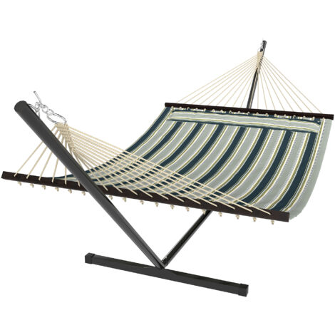 Hamac avec support Hamac de jardin portable avec barres séparatrices détachables 353x94x115 cm Vert (1/5)