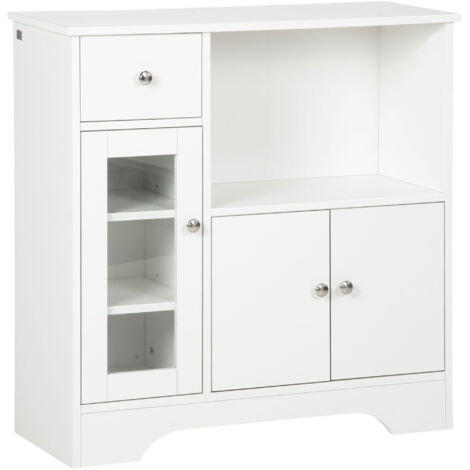 Buffet de cuisine moderne avec porte vitrée, mobilier auxiliaire pour salle à manger 80x30x82 cm Blanc (1/5)