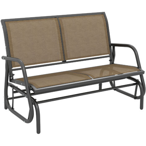 Banc à bascule 2 places en métal et tissu en maille, 120x70x85 cm, brun clair (1/5)