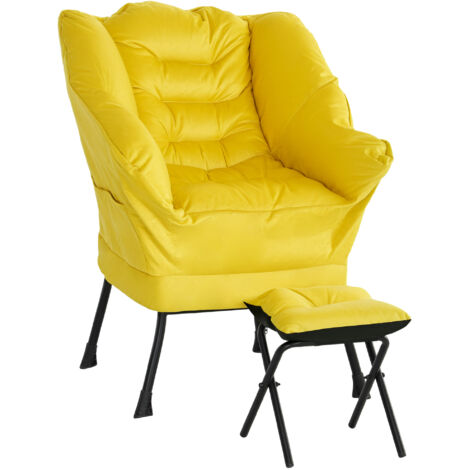 Fauteuil du salon avec ottoman Détendu fauteuil avec poches latérales et pieds en acier pour chambre du salon Jaune (1/5)