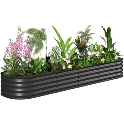 Jardinière surélevée carré potager de jardin en acier modulable pour légumes. plantes. fleurs. dim. 240 x 62 x 30cm (1/5)