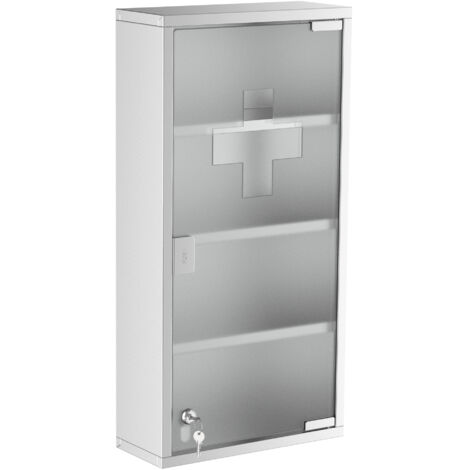 Trousse de premiers secours pour armoire à pharmacie, armoire en acier inoxydable, 4 étagères, boîte murale avec serrure (1/5)