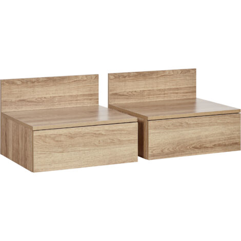 2 tables de chevet flottantes, ensemble de 2 tables de chevet avec tiroir pour la chambre de chambre 43x36,5x30,5 cm Naturel (1/5)