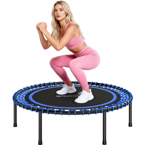 Trampoline de fitness Ø114 cm avec cadre en acier renforcé pour l’entraînement des jambes, corps bleu et noir (1/5)