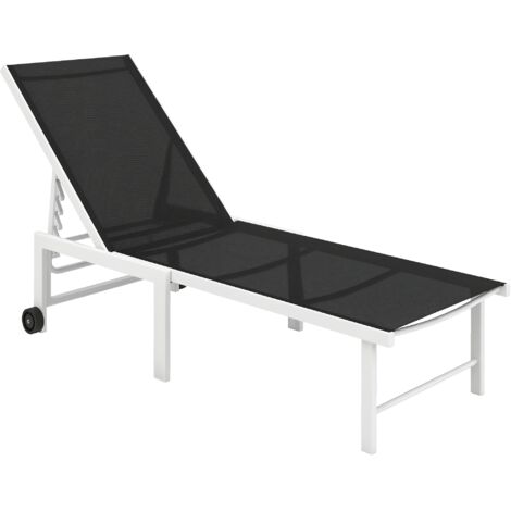 Chaise longue inclinable de jardin extérieure avec roulettes, dossier réglable en 5 positions et cadre en acier 166x60x84 cm gris (1/5)