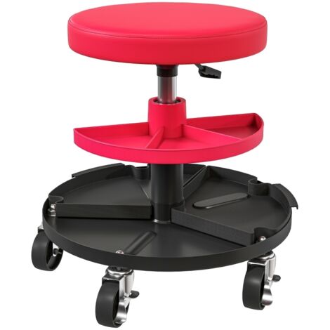 Tabouret d’atelier avec plateaux à roulettes,hauteur réglable 40-51 cm,tabouret roulant jusqu’à 135 kg de charge rouge