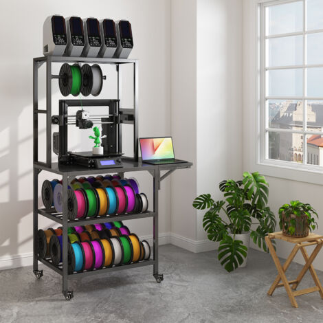 Support robuste pour imprimante 3D avec plateau et bobine en T à rouleaux. Adapté au studio d’impression,atelier et bureau à domicile.