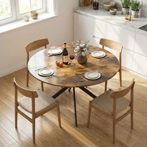 Table ronde pour 4 personnes,table de cuisine de style industriel avec pieds en acier,pour la salle à manger,cuisine,brun rustique(HA)