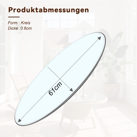 Plateau rond en verre trempé Ø61 cm,épaisseur 0,6 cm. Économe d’espace,sans montage adapté à toute pièce intérieure. (1/5)