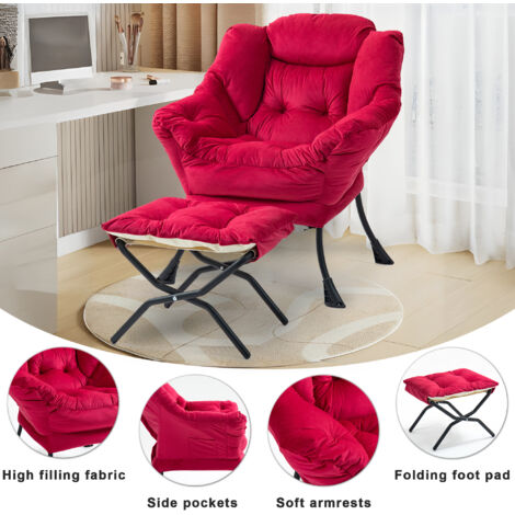 Fauteuil paresseux,fauteuils confortables avec repose-pieds pliants et poche latérale,petits fauteuils de style simple pour chambre,salon,balcon(MI) (1/5)