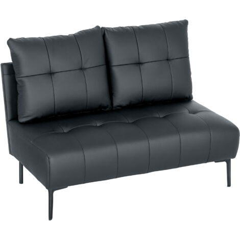 Canapé compact 2 places en faux cuir, matelassé boutons, rembourrage épais, pieds bois, sans accoudoirs, 115x73x83 cm, noir (1/5)
