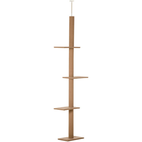 Tour de grattage pour chat du sol au plafond avec hauteur réglable 43x27x228-260 cm marron clair et beige-Chi (1/5)