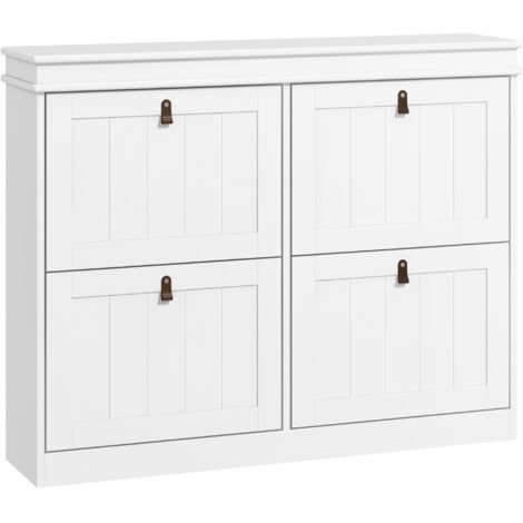 Meuble à chaussures 20 paires, armoire à chaussures, 4 tiroirs rabattables, étagères réglables, 105x24x82,5cm, blanc (1/5)