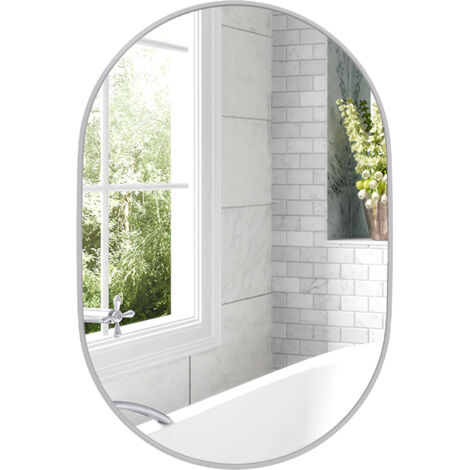 Miroir ovale mural de salle de bain avec cadre en aluminium, vertical ou horizontal, 60x90 cm, argent (1/5)