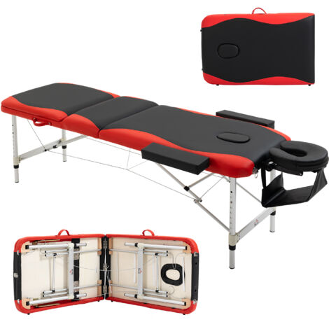 Table de massage pliante à hauteur ajustable, table de massage professionnelle en aluminium et plastique, 215x81x61-84 cm, noir et rouge (1/5)