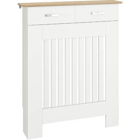 Cache-radiateur anti-basculement avec tiroir. dans le bois. 78x19x97 cm. Blanc