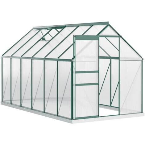 Serre de jardin en polycarbonate 190x375x199cm, avec fenêtre ouvrable et porte coulissante, cadre en aluminium, vert (1/5)