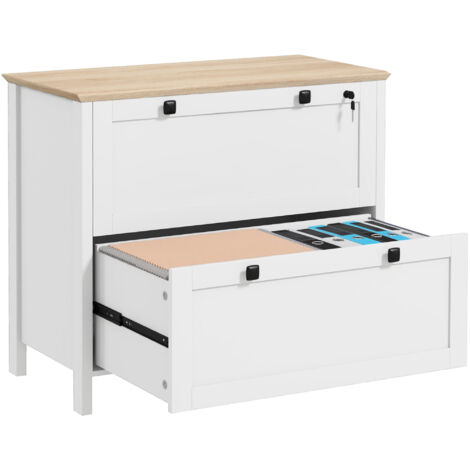 Armoire à documents avec 2 tiroirs, Armoire à dossiers de bureau avec serrure et clés pour dossiers A4, 76x40x76cm, blanc (1/5)