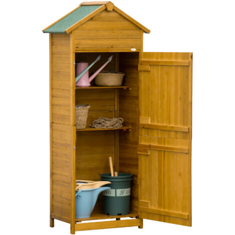 Armoire de jardin, cabanon de jardin, 2 étagères, 2 portes, bois naturel étanche aux intempéries, 79 x 49 x 190 cm (1/5)