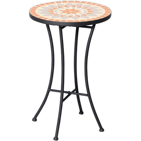 Table basse ronde d’extérieur avec plateau en mosaïque en céramique, métal, Ø35,5x53,5 cm, multicolore (1/5)