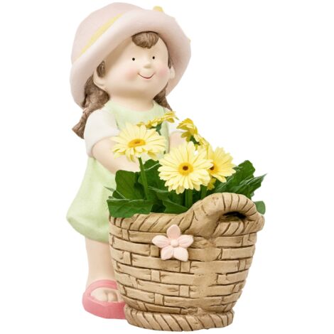 Figurine de jardin « au panier de fleurs ». Décoration de jardin. Résistant aux intempéries. 20 cm x 30 cm x 40 cm