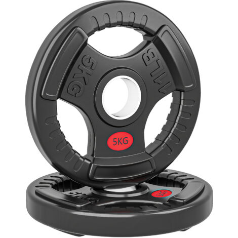 Trou pour plaques de poids olympiques Ø50 mm 2x5 kg avec anneau intérieur en acier et prise triple pour haltères et barres noires (1/5)