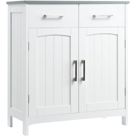 Armoire de salle de bain économisant de l’espace, Armoire de salle de bain en MDF avec 2 portes, 2 tiroirs et étagère réglable, 68x33x76cm, blanc (1/5)