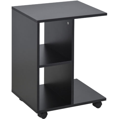 Table basse en C avec 2 étagères ouvertes et 4 roues pivotantes, métal mécanique, 45x35x58 cm, noir (1/5)