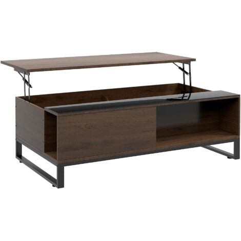 Table basse d’appoint avec fonction de levage 102x58x35,5 cm Canapé moderne avec rangement en acier en noir noyer (1/5)