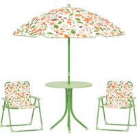 Ensemble de jardin pour enfants de 2 à 5 ans avec table ronde, 2 chaises pliantes et un parasol, vert