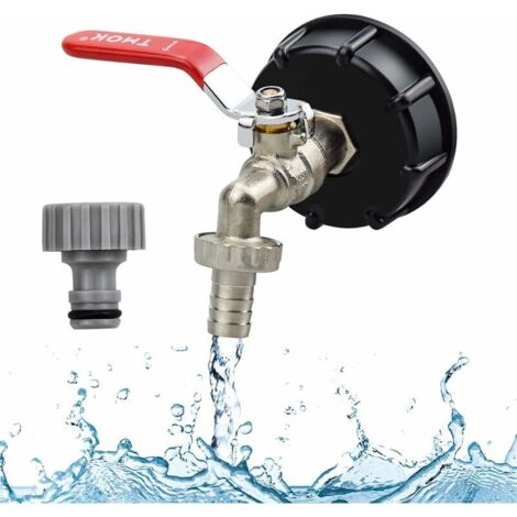 Robinet Cuve 1000L Recuperateur d Eau De Pluie 1000 Litres Adaptateur de Réservoir IBC Connecteur à Filetage 1/2 Adaptateur Bouchon Cuve en Laiton PP Filetage Gros 60 MM Raccords De Tuyau D'arrosag (1/5)
