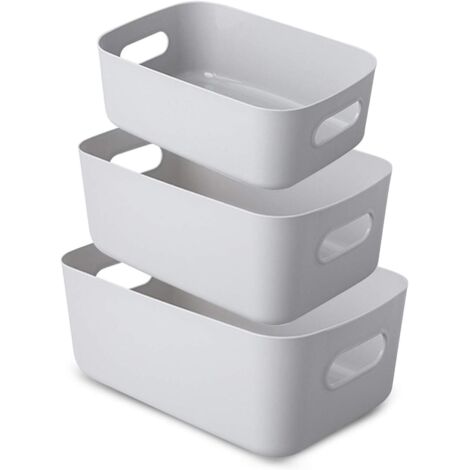Panier Rangement - Panier Plastique Empilable avec Anse - Pour Cuisine Salle de Bain Bureau Chambre - Lot de 3 Tailles (1/4)