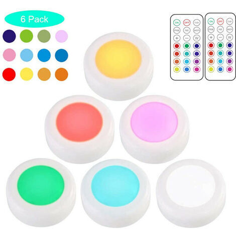 Spot LED RGB Sans Fil Rechargeable, Dimmable Eclairage LED Vitrine Couleur Lampe Placard Telecommande Lumiere Cuisine Sous Meuble Pile Lampe veilleuse Autocollante Armoire Escalier [Classe énergétiq (1/5)