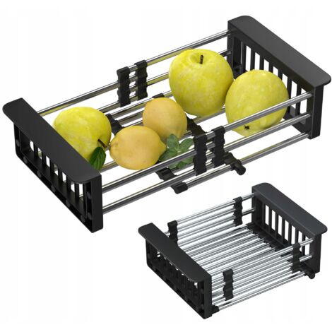 Égouttoir télescopique pour évier de cuisine Granitan, réglable en acier inoxydable et PVC, couleur argent et noir, design moderne (1/5)
