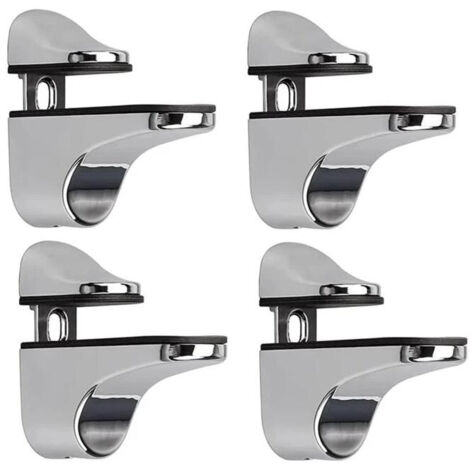 Missdong – Support d'étagère en verre réglable – Lot de 4 – Alliage de zinc poli – Fixation murale pour étagères en verre et bois (1/5)