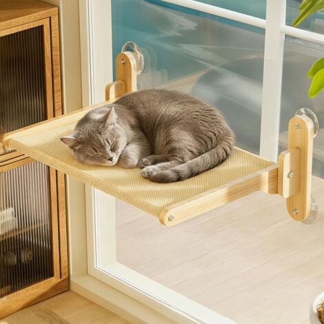 1 Hamac Chat Bois Fiable Ventouse Puissante Tapis Lavable Design Pliable Intérieur