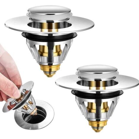 Universel Bonde de Lavabo Pop-Up, 2 Pièces Flitre de Vidange Anti-Bloqué, Bonde de Baignoire en Acier Inoxydable et Cuivre Pur, Flitre Cheveux Anti-Odeur pour Les Trous de 34 à 38mm (1/5)