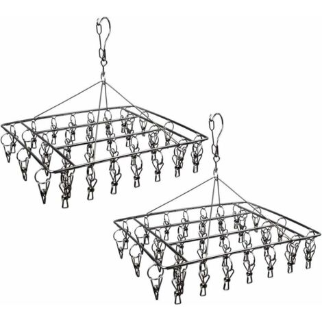 égouttoir à Chaussettes en Acier Inoxydable avec 36 Clips de Suspension à Linge Durable avec Crochet pivotant à 360 ° et Crochet Coupe-Vent pour Chaussettes, Soutien-Gorge, sous-vêtements, (Lot de 2) (1/5)