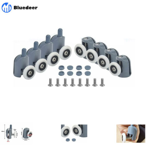 8 PCS Roulette Porte Coulissante en Acier Inoxydable + ABS 23mm Galets de Porte de Douche Antirouille roulettes Cabine de Douche Robuste Durable pour Cabine Salle de Bains Porte en Verre