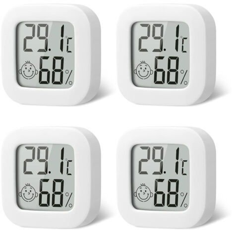 Thermomètre Hygrometre Intérieur, 4PCS Mini Thermomètre Hygromètre Intérieur Digital à Haute Précision, Moniteur de Température Humidimètre Indicateur du Niveau Confort pour Maison, Bureau