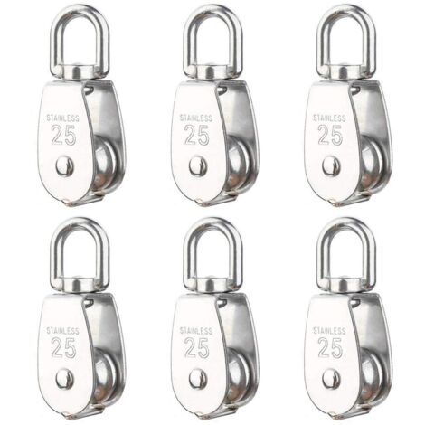 Shmshng – Lot de 6 poulies de levage M25 – Charge maximale 150 kg – Acier inoxydable 304 résistant à la corrosion – Rotation 360° pour éviter les nœuds