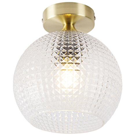 Qazqa – Plafonnier LED Art déco en verre et laiton – Diamètre 20 cm – Hauteur 21,5 cm – Culot E27 – Intensité variable (1/4)