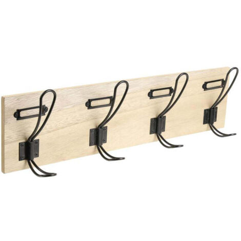 Ac-Deco – Porte-manteau mural en bois et métal – 4 crochets – Dimensions 48x6,5x14 cm – Personnalisable avec étiquettes (1/6)