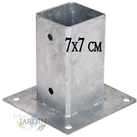 Ancrage métallique carré 7x7 cm, base 15x15 cm Support d'ancrage à Visser pour Poteau pour Béton, Clôtures, Gazebos (1/5)