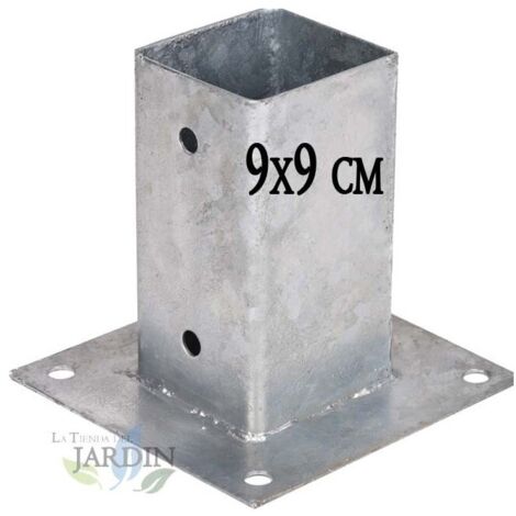 Ancrage métallique carré 9x9 cm, base 15x15 cm Support d'ancrage à Visser pour Poteau pour Béton, Clôtures, Gazebos (1/5)