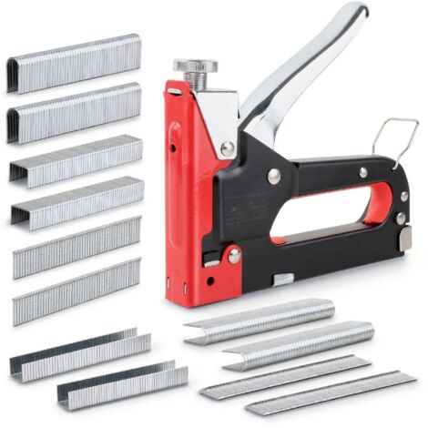 Hochleistungs-3-in-1-Tacker zur Reparatur von Holz- und Stoffmöbeln, schneller manueller Nagelpistole, leistungsstarker Tacker (rot und schwarz) (1/5)