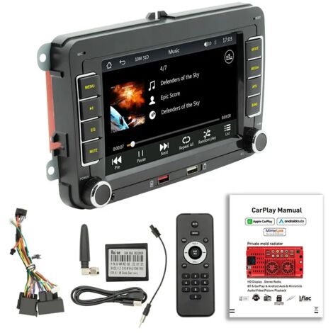 2-DIN-Autoradio mit 7-Zoll-Bildschirm, kompatibel mit Android Auto, Bluetooth und MP5-Player, 2 USB-Anschlüsse für Golf //