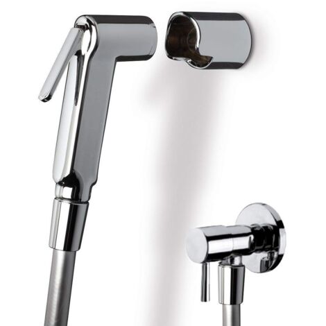 Kit de douche hygiénique 14180 – Robinet en laiton avec arrêt – Douche ABS chromé – Flexible 120 cm en PVC pour installation murale – Damast